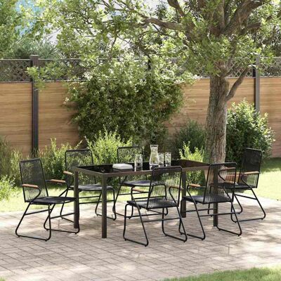 vidaXL Garten Essgruppe 7 pcs Schwarz Pulverbeschichteter Stahl vidaXL Garten Essgruppe 7 pcs Schwarz Pulverbeschichteter Stahl