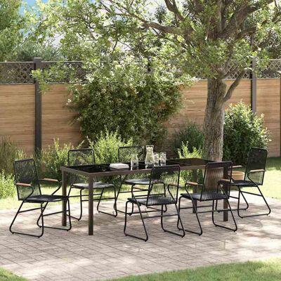 vidaXL Garten Essgruppe 7 pcs Schwarz Pulverbeschichteter Stahl vidaXL Garten Essgruppe 7 pcs Schwarz Pulverbeschichteter Stahl