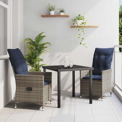 vidaXL Tisch- und Stuhlset mit Kissen 3 pcs Grau PE-Rattan vidaXL Tisch- und Stuhlset mit Kissen 3 pcs Grau PE-Rattan