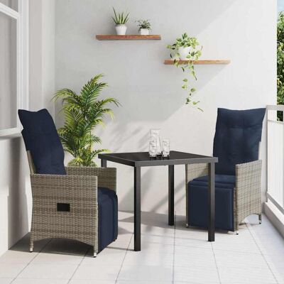 vidaXL Tisch- und Stuhlset mit Kissen 3 pcs Grau PE-Rattan vidaXL Tisch- und Stuhlset mit Kissen 3 pcs Grau PE-Rattan