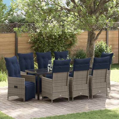 vidaXL Tisch- und Stuhlset mit Kissen 9 pcs Grau PE-Rattan vidaXL Tisch- und Stuhlset mit Kissen 9 pcs Grau PE-Rattan