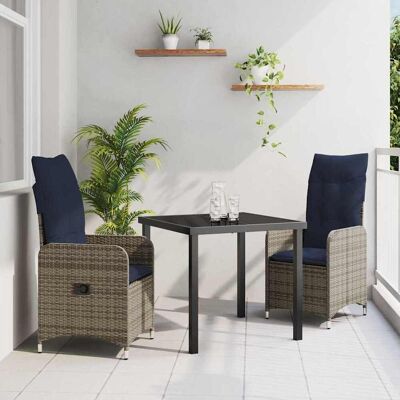 vidaXL Tisch- und Stuhlset mit Kissen 3 pcs Grau PE-Rattan vidaXL Tisch- und Stuhlset mit Kissen 3 pcs Grau PE-Rattan