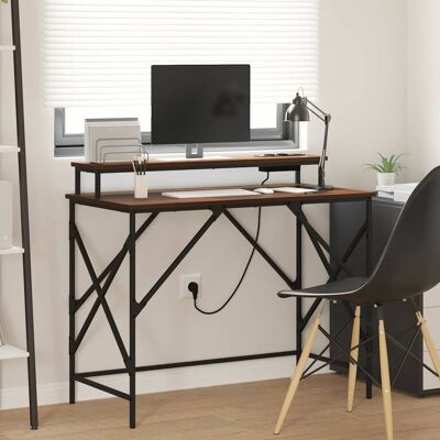 vidaXL Schreibtisch mit Regal Braun Eichen-Optik 100 x 50 x 86,5 cm vidaXL Schreibtisch mit Regal Braun Eichen-Optik 100 x 50 x 86,5 cm