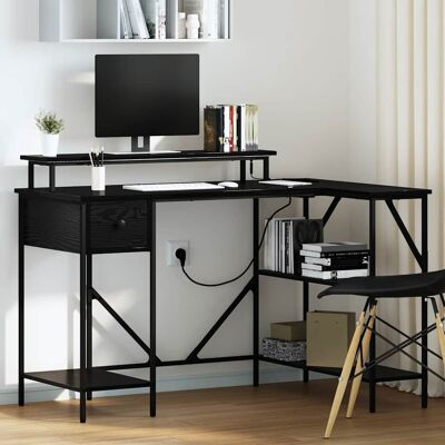 vidaXL Schreibtisch mit Regal Schwarz Eichen-Optik 120 x 79 x 86,5 cm vidaXL Schreibtisch mit Regal Schwarz Eichen-Optik 120 x 79 x 86,5 cm