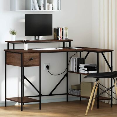 vidaXL Schreibtisch mit Regal Braun Eichen-Optik 120 x 79 x 86,5 cm vidaXL Schreibtisch mit Regal Braun Eichen-Optik 120 x 79 x 86,5 cm