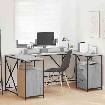 vidaXL Schreibtisch Graues Sonoma Holzwerkstoff 182 x 101 x 87,5 cm vidaXL Schreibtisch Graues Sonoma Holzwerkstoff 182 x 101 x 87,5 cm