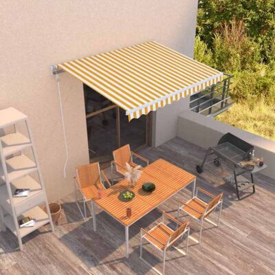 Maisonchic Automatischer Einziehbarer Sonnenschutz - Gelb Weiß Maisonchic Automatischer Einziehbarer Sonnenschutz - Gelb Weiß