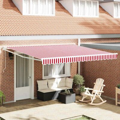 vidaXL Ausziehbare Markise Rot und Weiß 400 x 300 cm vidaXL Ausziehbare Markise Rot und Weiß 400 x 300 cm