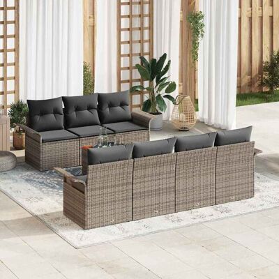 vidaXL Gartensofa-set mit Speicher 8 pcs Grau Poly-Rattan vidaXL Gartensofa-set mit Speicher 8 pcs Grau Poly-Rattan