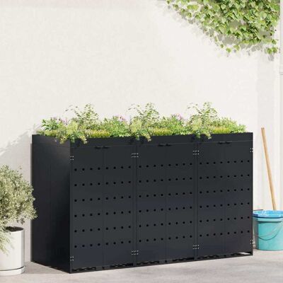 vidaXL Wagenmüllbehälter für 3 Behälter Schwarz 204 x 77,5 x 121,5 cm vidaXL Wagenmüllbehälter für 3 Behälter Schwarz 204 x 77,5 x 121,5 cm