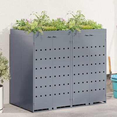 vidaXL Wagenmüllbehälter für 2 Behälter Hellgrau 136 x 77,5 x 121,5 cm vidaXL Wagenmüllbehälter für 2 Behälter Hellgrau 136 x 77,5 x 121,5 cm