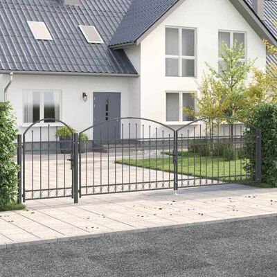 vidaXL Gartentor mit gewölbtem Oberteil ASSEN 500 x 100 cm Stahl Grau vidaXL Gartentor mit gewölbtem Oberteil ASSEN 500 x 100 cm Stahl Grau