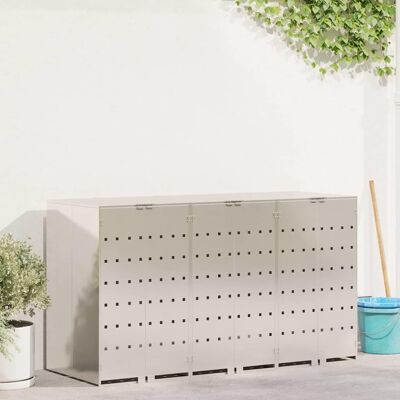 vidaXL Wagenmüllbehälter für 3 Behälter Edelstahl Silber vidaXL Wagenmüllbehälter für 3 Behälter Edelstahl Silber