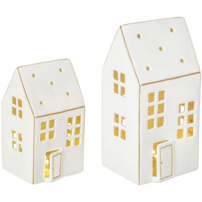 Alnesa Set aus 2 LED Porzellanlaternen Weiß Gold Alnesa Set aus 2 LED Porzellanlaternen Weiß Gold