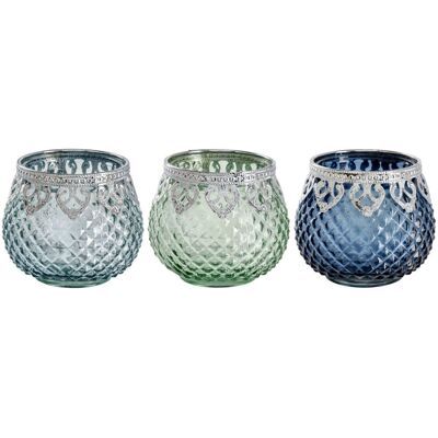 Teelichthalter-Set Amit; 10.1x8.8 cm (ØxH); blau/grün/transparent Teelichthalter-Set Amit; 10.1x8.8 cm (ØxH); blau/grün/transparent