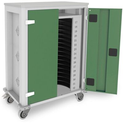 rotstahl Tabletwagen Power für 32 Tablets mit lichtgrauem Korpus; 73x44x105 cm (BxTxH); hellgrün rotstahl Tabletwagen Power für 32 Tablets mit lichtgrauem Korpus; 73x44x105 cm (BxTxH); hellgrün