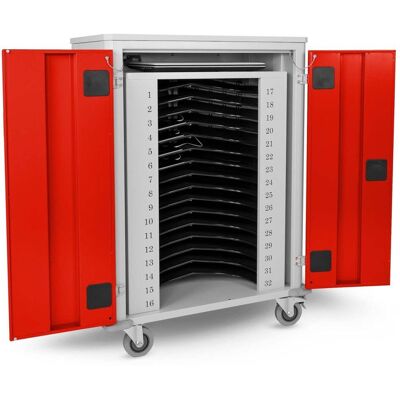 rotstahl Tabletwagen Power für 32 Tablets mit lichtgrauem Korpus; 73x44x105 cm (BxTxH); rot rotstahl Tabletwagen Power für 32 Tablets mit lichtgrauem Korpus; 73x44x105 cm (BxTxH); rot