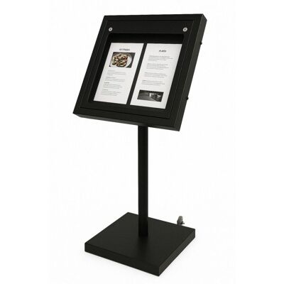 METAFICH Restaurant-Menühalter auf einem Standfuß mit 2 Seiten und integrierter LED.; 50x59x125 cm (BxTxH); schwarz METAFICH Restaurant-Menühalter auf einem Standfuß mit 2 Seiten und integrierter LED.; 50x59x125 cm (BxTxH); schwarz