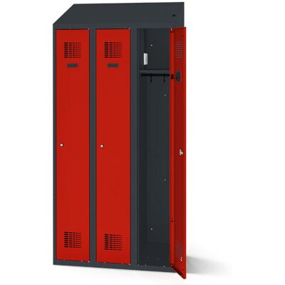 rotstahl Kleiderspind mit Ladefunktion 3 Türen mit anthrazitgrauem Korpus; 90x200 cm (BxH); rot rotstahl Kleiderspind mit Ladefunktion 3 Türen mit anthrazitgrauem Korpus; 90x200 cm (BxH); rot