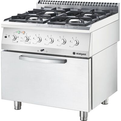 Stalgast Edelstahl Gasherd Basic mit 4 Brennern (4x3,5 kW) und Elektro-Umluft-Backofen GN 2/1, Serie 700 ND; 80x70x85 cm (BxTxH); silber Stalgast Edelstahl Gasherd Basic mit 4 Brennern (4x3,5 kW) und Elektro-Umluft-Backofen GN 2/1, Serie 700 ND; 80x70x85 cm (BxTxH); silber