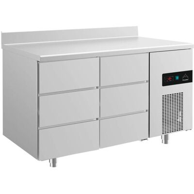 A&S Polarny Kühltisch -2 bis +8°C 1400x700x850mm mit 2x drei Schubladen u. Aufkantung; 140x85x70 cm (BxHxT); silber A&S Polarny Kühltisch -2 bis +8°C 1400x700x850mm mit 2x drei Schubladen u. Aufkantung; 140x85x70 cm (BxHxT); silber