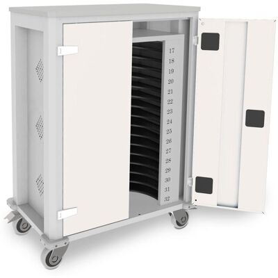 rotstahl Tabletwagen Power für 32 Tablets mit lichtgrauem Korpus; 73x44x105 cm (BxTxH); weiß rotstahl Tabletwagen Power für 32 Tablets mit lichtgrauem Korpus; 73x44x105 cm (BxTxH); weiß