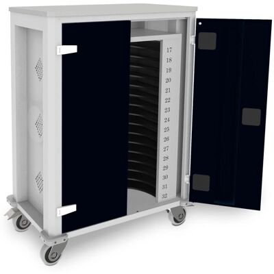 rotstahl Tabletwagen Power für 32 Tablets mit lichtgrauem Korpus; 73x44x105 cm (BxTxH); schwarz rotstahl Tabletwagen Power für 32 Tablets mit lichtgrauem Korpus; 73x44x105 cm (BxTxH); schwarz