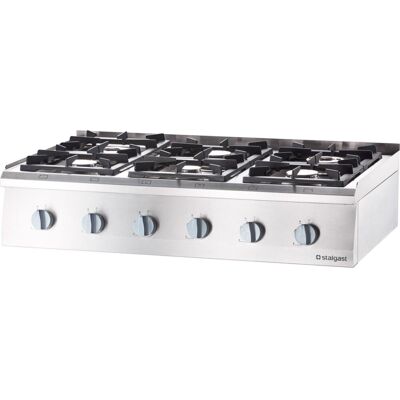 Stalgast Edelstahl Gas-Kochfeld mit 6 Brennern (3,5 + 3x5 + 2x7) als Tischgerät, Serie 700ND; 120x70x25 cm (BxTxH); silber Stalgast Edelstahl Gas-Kochfeld mit 6 Brennern (3,5 + 3x5 + 2x7) als Tischgerät, Serie 700ND; 120x70x25 cm (BxTxH); silber