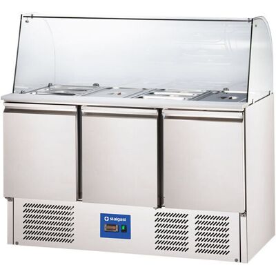 Stalgast STARLINE Saladette mit Glasaufsatz und drei Türen, GN1/1, 368 L, ohne Aufkantung; 136.5x130x70.5 cm (BxHxT); silber Stalgast STARLINE Saladette mit Glasaufsatz und drei Türen, GN1/1, 368 L, ohne Aufkantung; 136.5x130x70.5 cm (BxHxT); silber