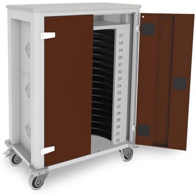 rotstahl Tabletwagen Power für 32 Tablets mit lichtgrauem Korpus; 73x44x105 cm (BxTxH); bordeaux/grau rotstahl Tabletwagen Power für 32 Tablets mit lichtgrauem Korpus; 73x44x105 cm (BxTxH); bordeaux/grau