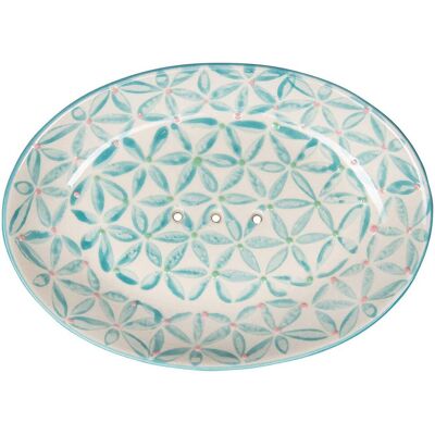 tranquillo Seifenschale 'RETRO' weiß-blau aus Steinzeug, oval; 14x2x9.5 cm (BxHxT); weiß/blau; oval tranquillo Seifenschale 'RETRO' weiß-blau aus Steinzeug, oval; 14x2x9.5 cm (BxHxT); weiß/blau; oval