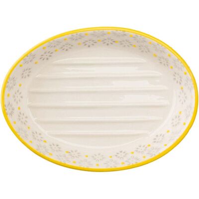 tranquillo Seifenschale 'TRADITIONAL' aus Steingut, oval; 15x3x11 cm (BxHxT); weiß/gelb; oval tranquillo Seifenschale 'TRADITIONAL' aus Steingut, oval; 15x3x11 cm (BxHxT); weiß/gelb; oval