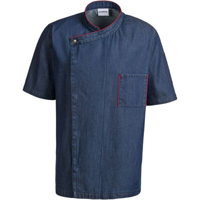 PULSIVA Herrenkochjacke Jason Halbarm; Kleidergröße 50; denim, Paspelierung rot PULSIVA Herrenkochjacke Jason Halbarm; Kleidergröße 50; denim, Paspelierung rot