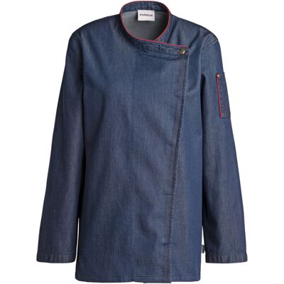 PULSIVA Damenkochjacke Celia Langarm; Kleidergröße 34; denim, Paspelierung rot PULSIVA Damenkochjacke Celia Langarm; Kleidergröße 34; denim, Paspelierung rot