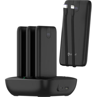 akkut Powerbank-Station FLEXIBLE DOCK 4 mit Handy-Ladekabel; 13.2x14x15.8 cm (LxBxH); schwarz akkut Powerbank-Station FLEXIBLE DOCK 4 mit Handy-Ladekabel; 13.2x14x15.8 cm (LxBxH); schwarz