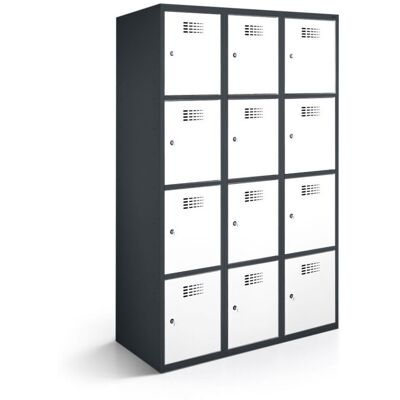 rotstahl Fächerschrank 12 Fächer 3x4 mit anthrazitgrauem Korpus; 90x50x180 cm (BxTxH); weiß rotstahl Fächerschrank 12 Fächer 3x4 mit anthrazitgrauem Korpus; 90x50x180 cm (BxTxH); weiß