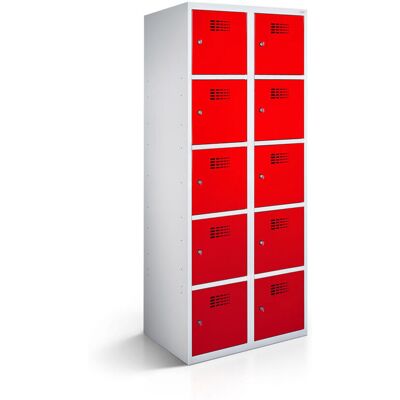 rotstahl Fächerschrank 10 Fächer mit lichtgrauem Korpus; 60x50x180 cm (BxTxH); rot rotstahl Fächerschrank 10 Fächer mit lichtgrauem Korpus; 60x50x180 cm (BxTxH); rot