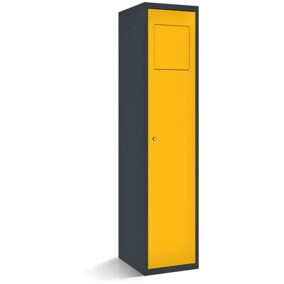 rotstahl Wäschesammelschrank mit Einwurfklappe mit anthrazitgrauem Korpus; 40x50x180 cm (BxTxH); gelb rotstahl Wäschesammelschrank mit Einwurfklappe mit anthrazitgrauem Korpus; 40x50x180 cm (BxTxH); gelb