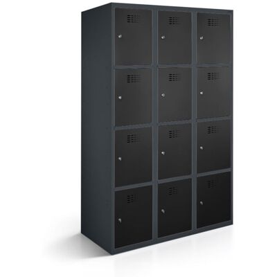 rotstahl Fächerschrank 12 Fächer 3x4 mit anthrazitgrauem Korpus; 90x50x180 cm (BxTxH); schwarz rotstahl Fächerschrank 12 Fächer 3x4 mit anthrazitgrauem Korpus; 90x50x180 cm (BxTxH); schwarz