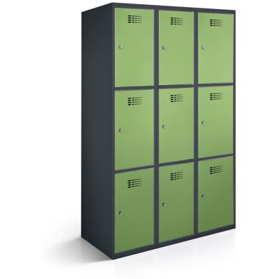 rotstahl Fächerschrank 9 Fächer mit anthrazitgrauem Korpus; 90x50x180 cm (BxTxH); hellgrün rotstahl Fächerschrank 9 Fächer mit anthrazitgrauem Korpus; 90x50x180 cm (BxTxH); hellgrün