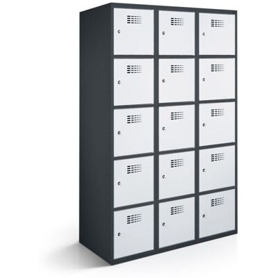 rotstahl Fächerschrank 15 Fächer mit anthrazitgrauem Korpus; 90x50x180 cm (BxTxH); hellgrau rotstahl Fächerschrank 15 Fächer mit anthrazitgrauem Korpus; 90x50x180 cm (BxTxH); hellgrau
