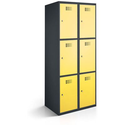 rotstahl Fächerschrank 6 Fächer mit anthrazitgrauem Korpus; 60x50x180 cm (BxTxH); gelb rotstahl Fächerschrank 6 Fächer mit anthrazitgrauem Korpus; 60x50x180 cm (BxTxH); gelb