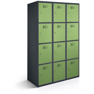 rotstahl Fächerschrank 12 Fächer 3x4 mit anthrazitgrauem Korpus; 90x50x180 cm (BxTxH); hellgrün rotstahl Fächerschrank 12 Fächer 3x4 mit anthrazitgrauem Korpus; 90x50x180 cm (BxTxH); hellgrün