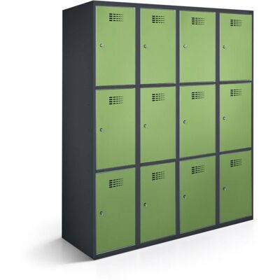 rotstahl Fächerschrank 12 Fächer 4x3 mit anthrazitgrauem Korpus; 120x50x180 cm (BxTxH); hellgrün rotstahl Fächerschrank 12 Fächer 4x3 mit anthrazitgrauem Korpus; 120x50x180 cm (BxTxH); hellgrün