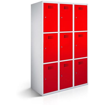 rotstahl Fächerschrank 9 Fächer mit lichtgrauem Korpus; 90x50x180 cm (BxTxH); rot rotstahl Fächerschrank 9 Fächer mit lichtgrauem Korpus; 90x50x180 cm (BxTxH); rot