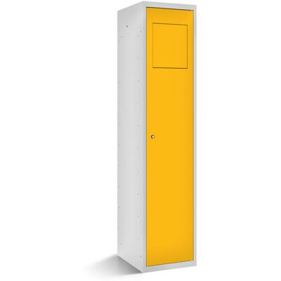 rotstahl Wäschesammelschrank mit Einwurfklappe mit lichtgrauem Korpus; 40x50x180 cm (BxTxH); gelb rotstahl Wäschesammelschrank mit Einwurfklappe mit lichtgrauem Korpus; 40x50x180 cm (BxTxH); gelb