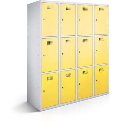 rotstahl Fächerschrank 12 Fächer 4x3 mit lichtgrauem Korpus; 120x50x180 cm (BxTxH); gelb rotstahl Fächerschrank 12 Fächer 4x3 mit lichtgrauem Korpus; 120x50x180 cm (BxTxH); gelb