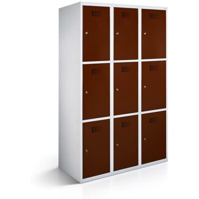 rotstahl Fächerschrank 9 Fächer mit lichtgrauem Korpus; 90x50x180 cm (BxTxH); mahagoni rotstahl Fächerschrank 9 Fächer mit lichtgrauem Korpus; 90x50x180 cm (BxTxH); mahagoni