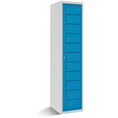 rotstahl Fächerschrank mit Zentraltür 11 Fächer mit lichtgrauem Korpus; 40x50x180 cm (BxTxH); blau rotstahl Fächerschrank mit Zentraltür 11 Fächer mit lichtgrauem Korpus; 40x50x180 cm (BxTxH); blau