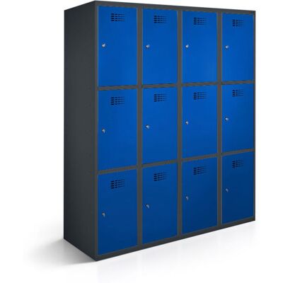 rotstahl Fächerschrank 12 Fächer 4x3 mit anthrazitgrauem Korpus; 120x50x180 cm (BxTxH); dunkelblau rotstahl Fächerschrank 12 Fächer 4x3 mit anthrazitgrauem Korpus; 120x50x180 cm (BxTxH); dunkelblau